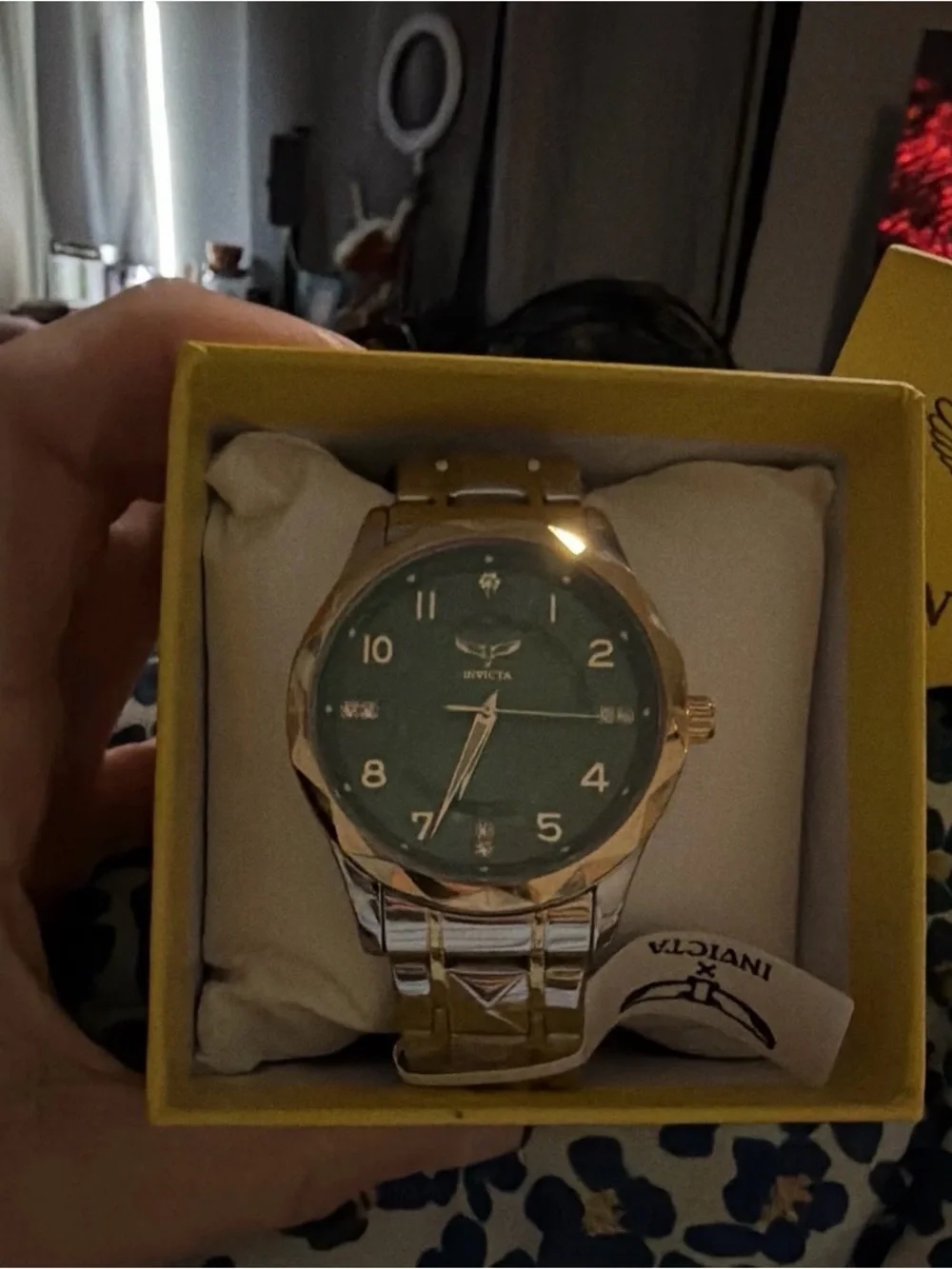 Invicta Green Sunburst Dial Silver and Gold Accent Watch